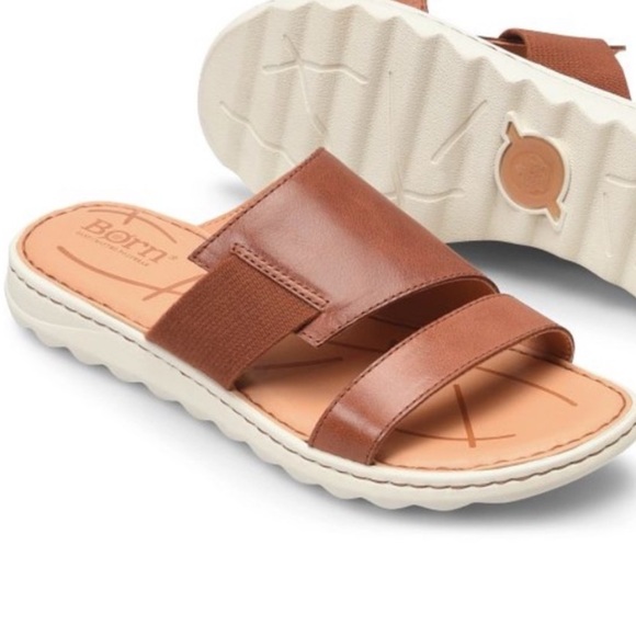 Born Oceana Women’s Tan Leather  Comfortable Slide Sandals Size 7 - Picture 1 of 10